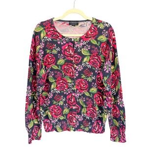 A6 Lands' End‎ Floral Print Cotton Cardigan Sweater XL Extra Large Women